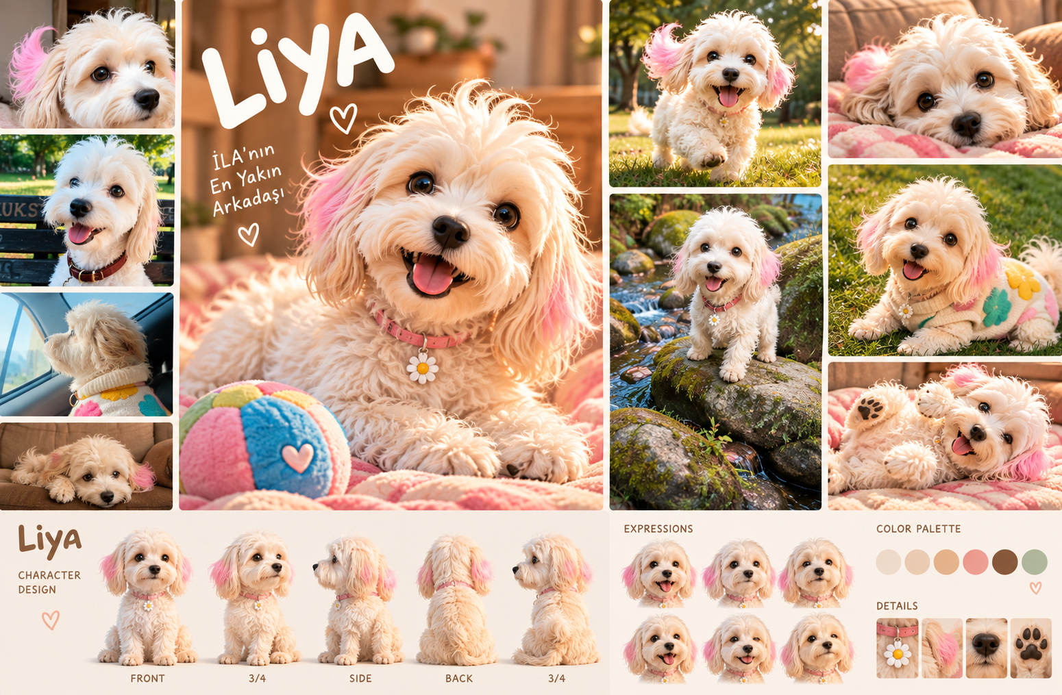 Papatya tasmalı krem renkli köpek Liya